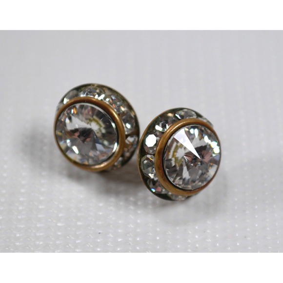 Silver Toned Metal Pierced‎ Stud Earrings with Clear Rhinestones 1.5" - Picture 4 of 16